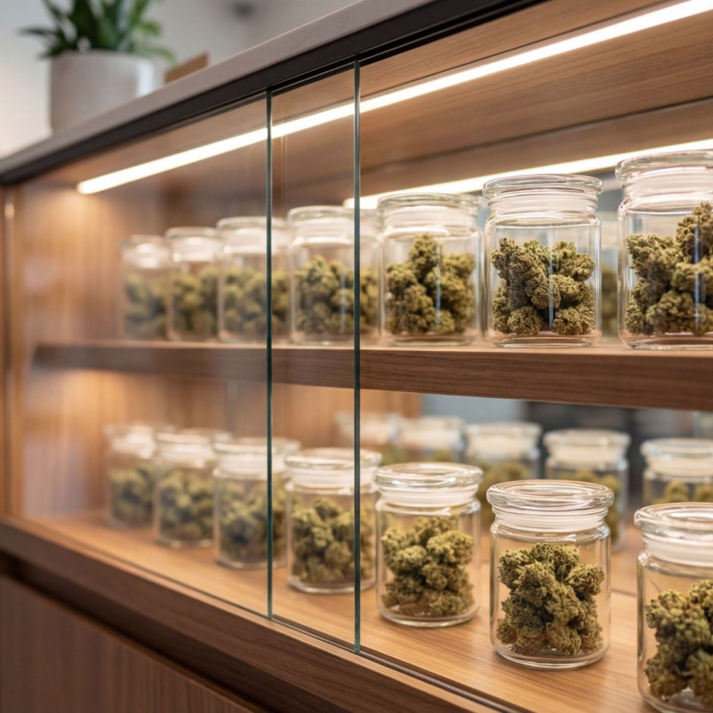 Medizinisches Cannabis Blüten Glasbehälter für Apotheke Versand