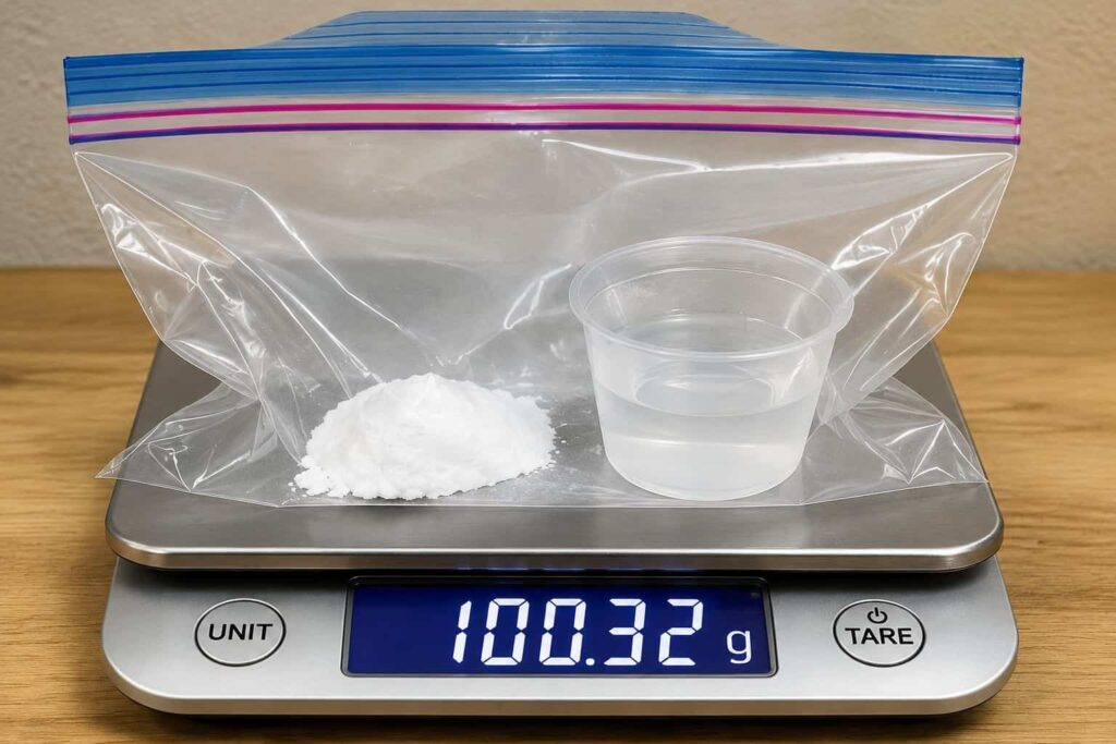 Ketamin Pulver rezeptfrei online kaufen Messbehälter und Feinwaage